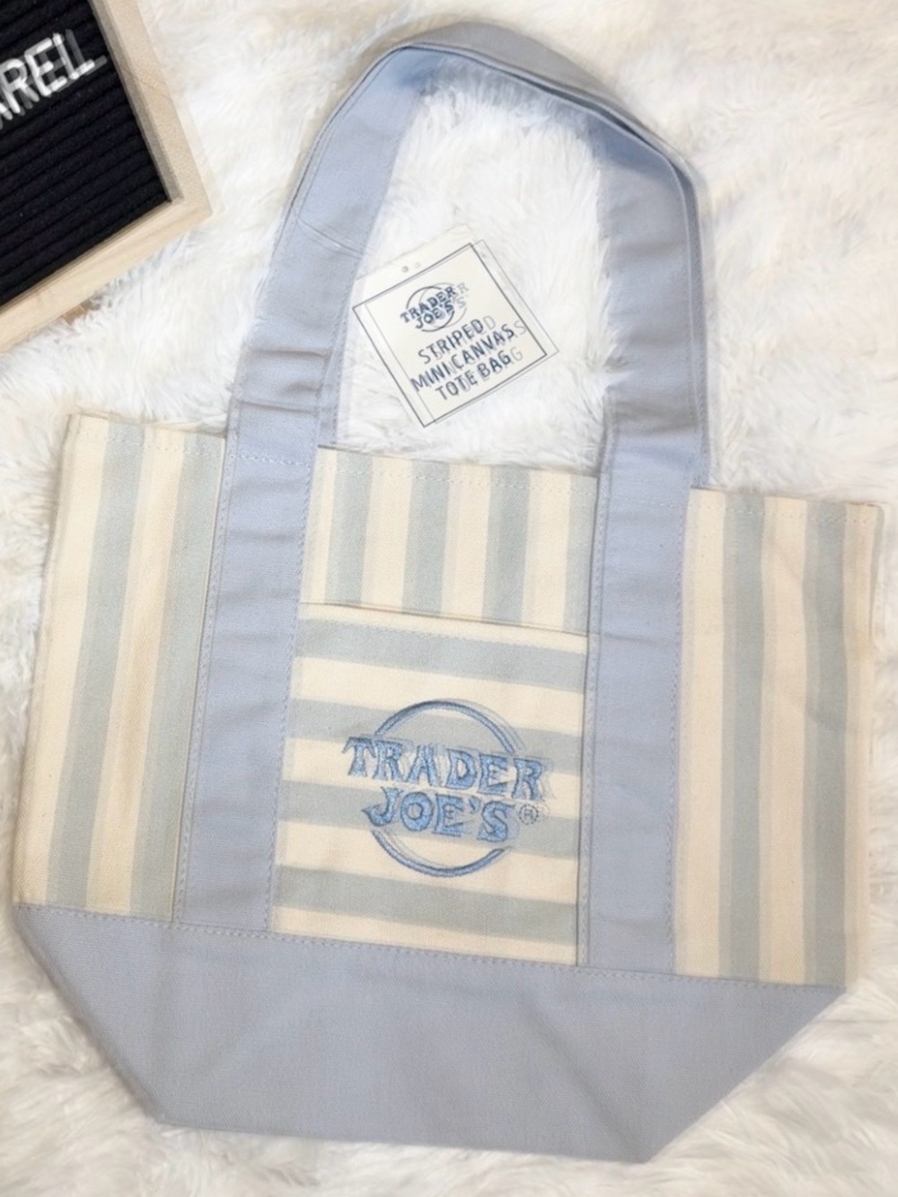 Trader Joe's Light Blue Striped Canvas Tote Bag